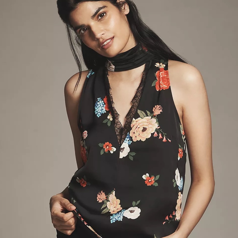 NWT Anthropologie Silky Floral Tank Top Sz XS